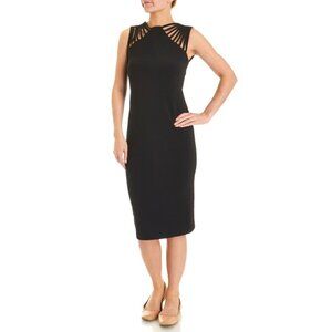 Shelby & Palmer Pique Knit Bodycon Dress with Caged Shoulders, Black, Small